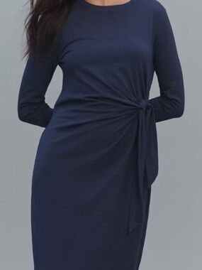 New With Tag - Anthropologie daily practice Navy Long Sleeve TieWaist Midi Dress